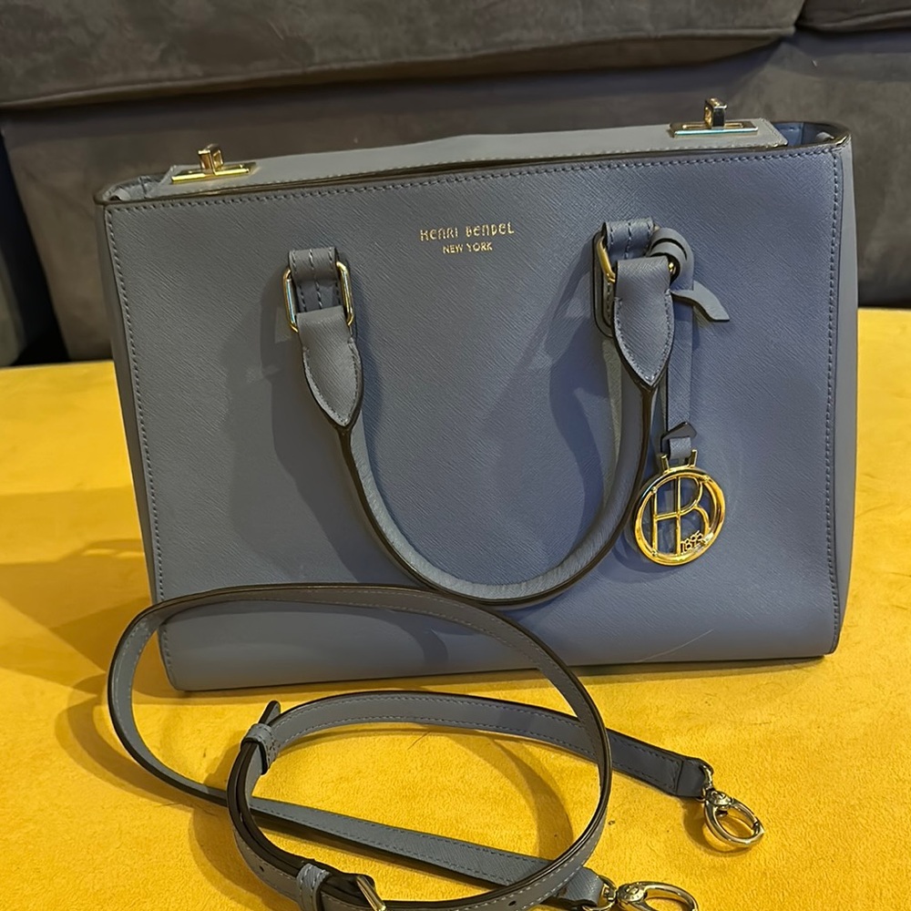 Henri Bendel West 57th Turnlock Key Blue Satchel